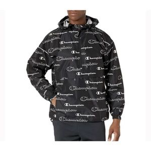 Champion Hooded Windbreaker Jacket Anorak All Over Logo Men's Packable NWT L